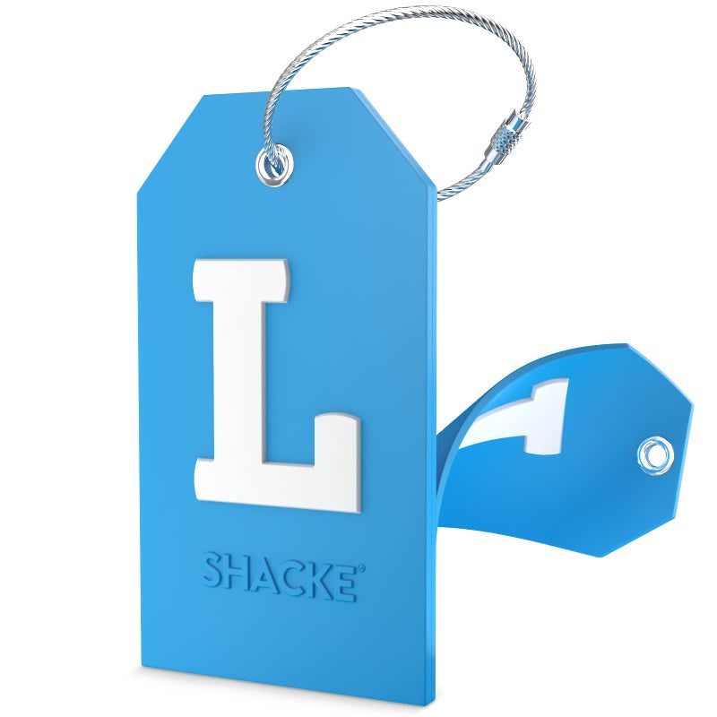 Shacke Initial Luggage Tag with Full Privacy Cover and Stainless Steel Loop - Aqua Teal (Letter L) - Image 1